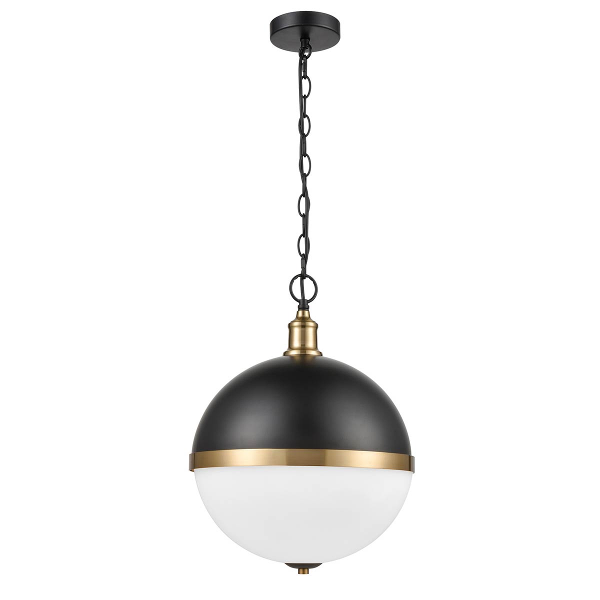 Modern 3 Light Large Globe Ceiling Pendant Black / Gold Opal Glass