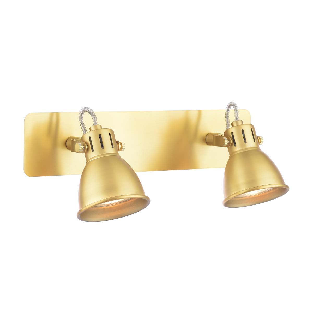 Dar Idaho Switched 2 Light Retro Wall Spot Lamp Natural Brass