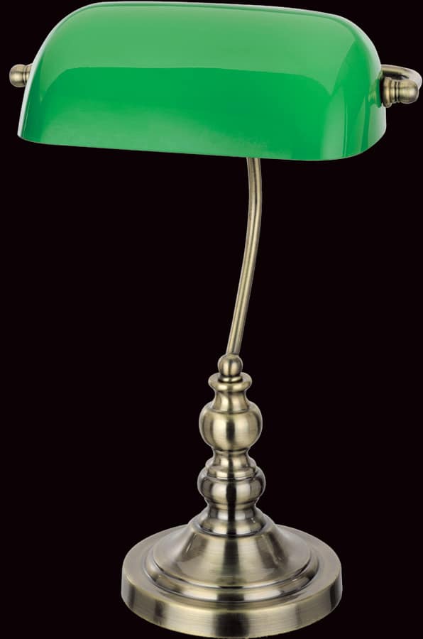 Traditional Bankers Lamp Antique Brass Green Shade