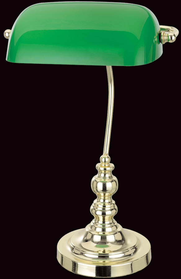 Traditional Bankers Lamp Polished Brass Green Shade