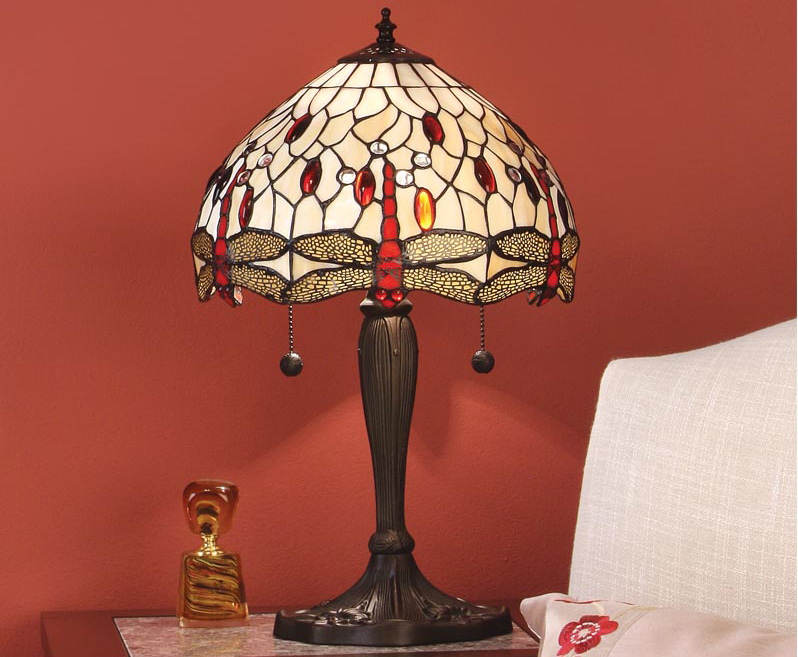 Beige Dragonfly Small 2 Light 30cm Tiffany Table Lamp