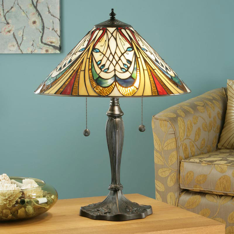 Hector Medium 2 Light Art Nouveau Tiffany Table Lamp