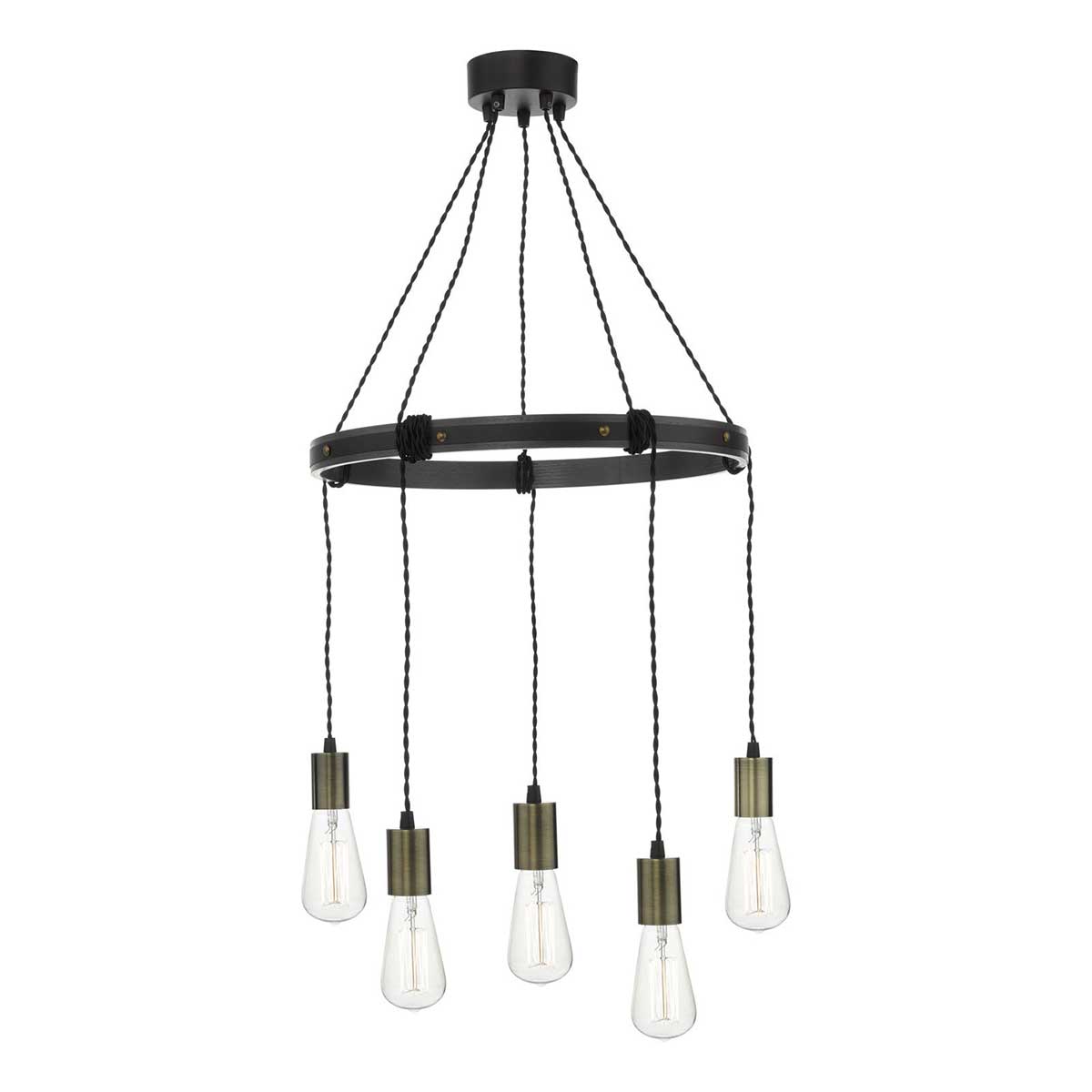 Dar Ivan Rustic 5 Light Circular Industrial Pendant