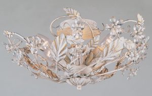 Impex SF05313/AW Florence antique white semi flush 3 light ceiling fitting with crystal
