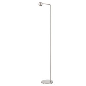 Franklite Iris modern LED adjustable floor lamp in satin nickel, on white background.