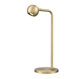 Franklite Iris modern adjustable LED table lamp in satin brass, on white background.