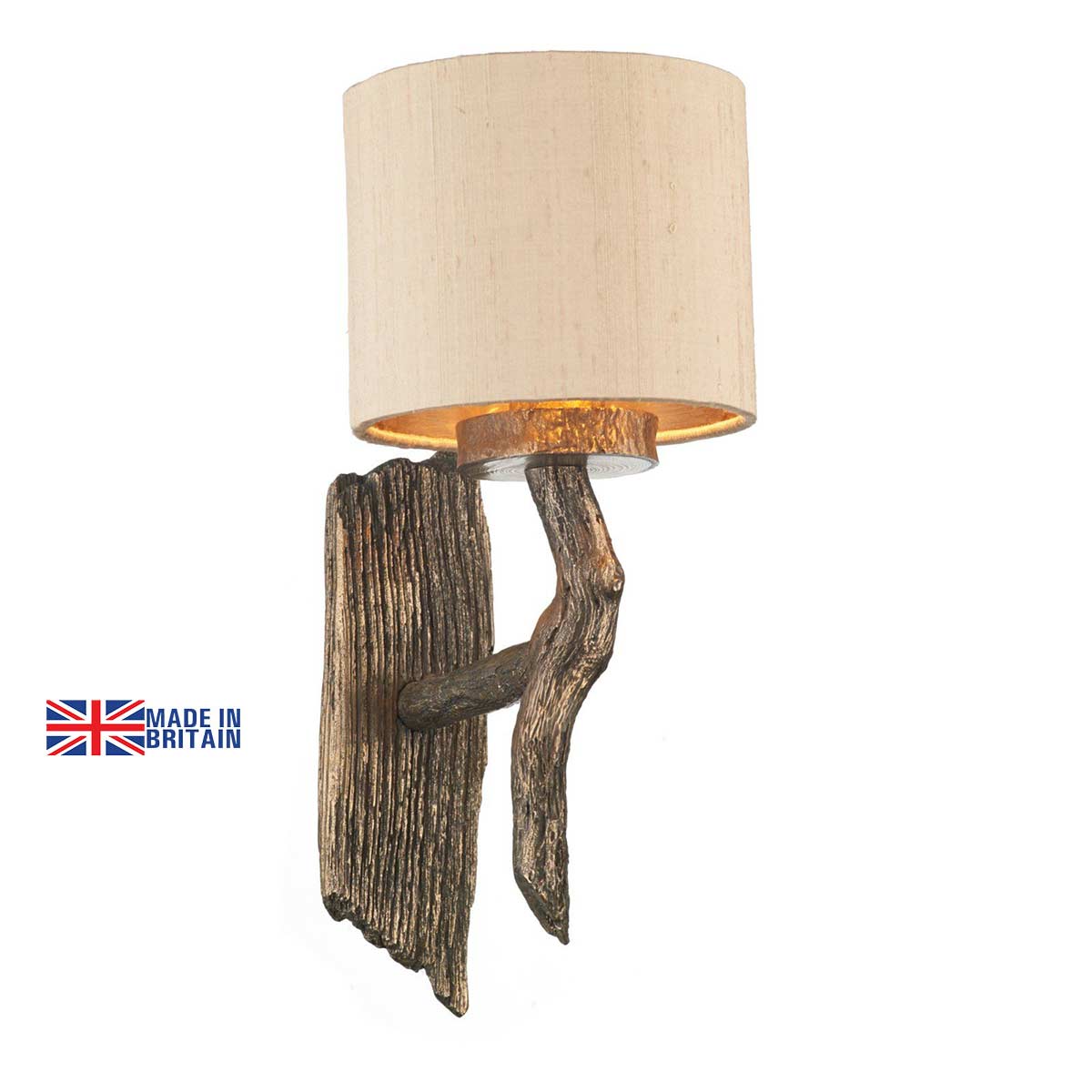 David Hunt Joshua Bronze Single Wall Light Taupe Silk Shade