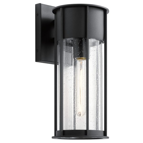 Kichler Camillo industrial outdoor wall lantern in textured black, main image on white background.