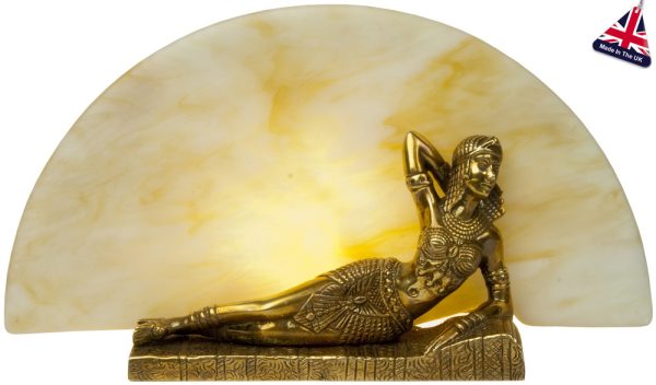 Small Art Deco Style Cleopatra Table Lamp Statuette Old Gold