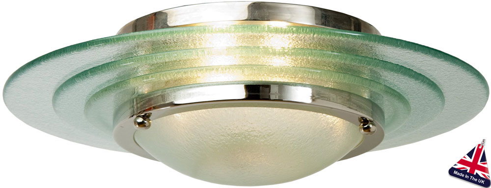 Astral Glass Art Deco 2 Lamp Flush Ceiling Light Chrome