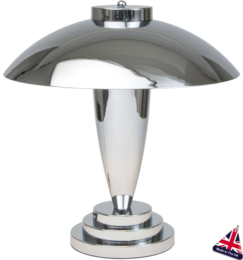 Chrome Art Deco Table Lamp With Chrome Shade UK Made