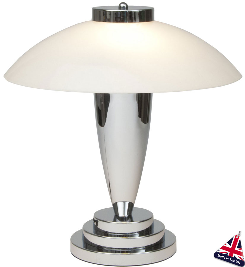 Chrome And White Glass Art Deco Table Lamp UK Made