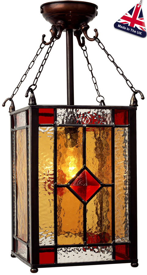 Hand Made Red Jewel Leaded Victorian Lantern UK Made