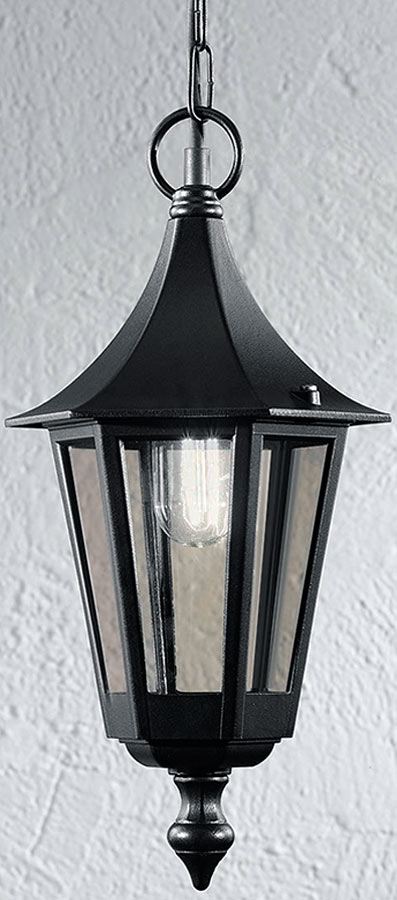 Traditional Small Outdoor Porch Chain Lantern Black Smoked Glass IP43