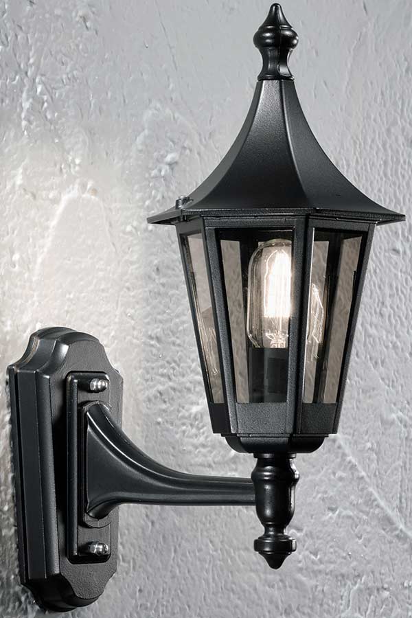 Traditional Small Upward Outdoor Wall Lantern Black Smoked Glass IP43