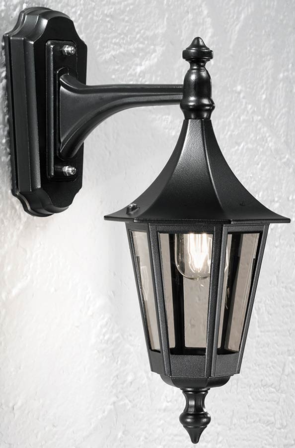 Traditional Small Outdoor Down Wall lantern Black Smoked Glass IP43