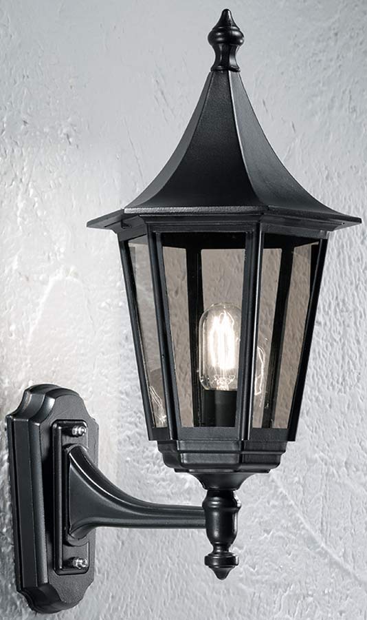Traditional Medium Upward Outdoor Wall lantern Black Smoked Glass IP43