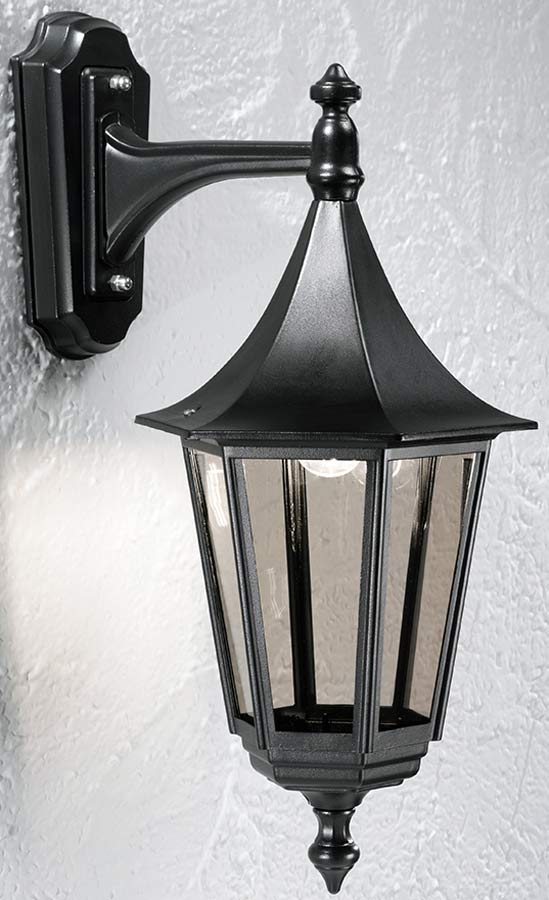 Traditional Medium Outdoor Down Wall lantern Black Smoked Glass IP43