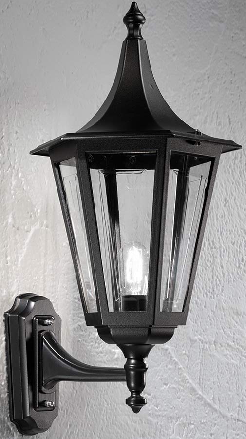 Traditional Large Upward Outdoor Wall lantern Black Smoked Glass IP43
