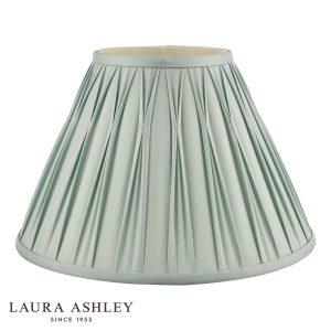 Laura Ashley Fenn 12" silk lamp shade in duck egg blue on white background, unlit.