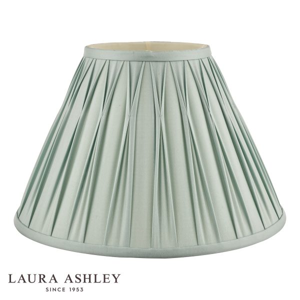 Laura Ashley Fenn 12" silk lamp shade in duck egg blue on white background, unlit.