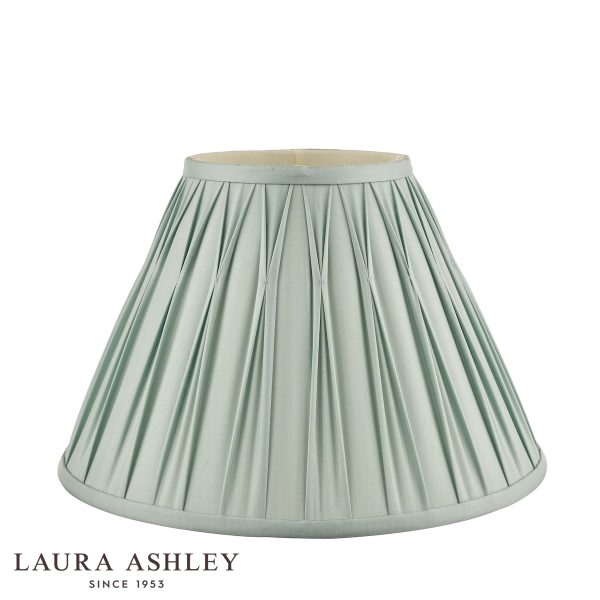 Laura Ashley Fenn 16" silk lamp shade in duck egg blue on white background, unlit.
