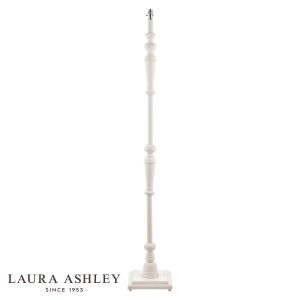 Laura Ashley Tate distressed off-white wood floor lamp, on white background, without shade.