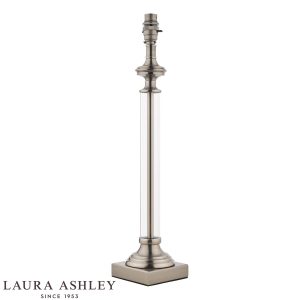 The Laura Ashley Winston candlestick table lamp in antique chrome on white background, base only, as supplied, without shade.