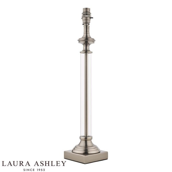 The Laura Ashley Winston candlestick table lamp in antique chrome on white background, base only, as supplied, without shade.