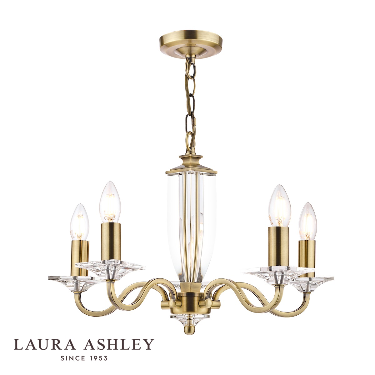 Carson 5 Light Chandelier Antique Brass With Crystal Glass