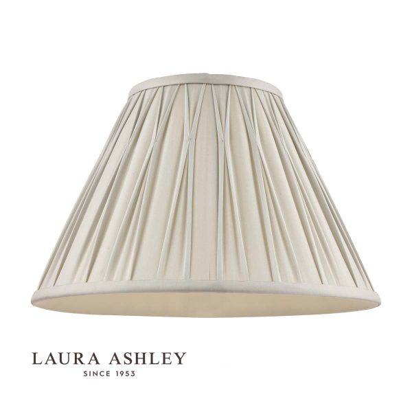 Laura Ashley Fenn 12"/30cm silver silk lamp shade on white background, with logo.
