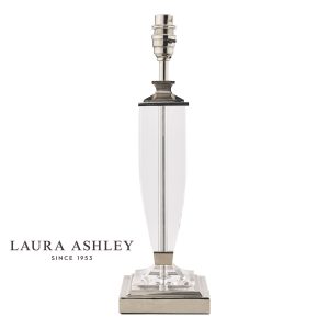 Carson medium crystal table lamp base only with polished nickel metalwork, without shade on white background.