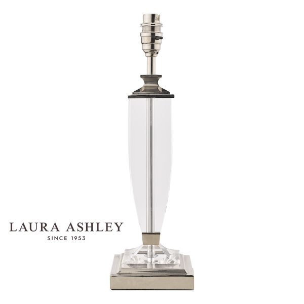 Carson medium crystal table lamp base only with polished nickel metalwork, without shade on white background.
