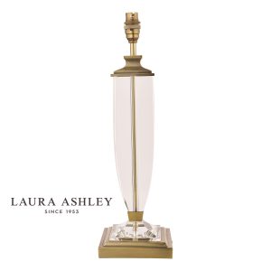 Carson large crystal table lamp base only with antique brass finish metalwork, shown without shade on white background.