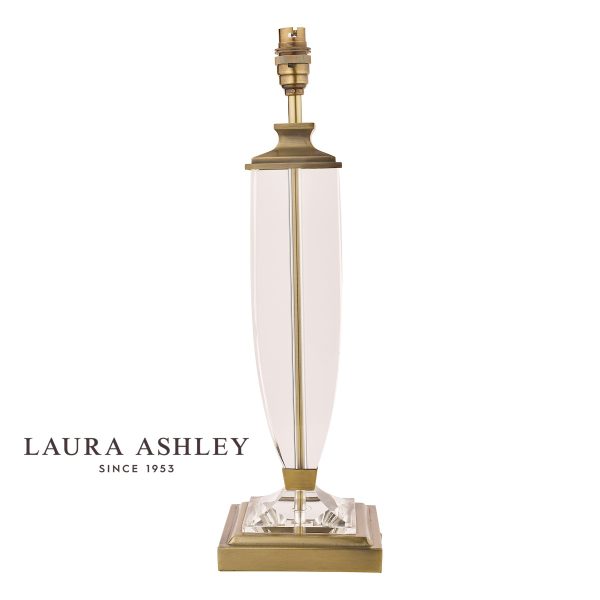 Carson large crystal table lamp base only with antique brass finish metalwork, shown without shade on white background.