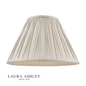Laura Ashley Fenn 10" (25cm) silver silk lamp shade, on white background with logo.