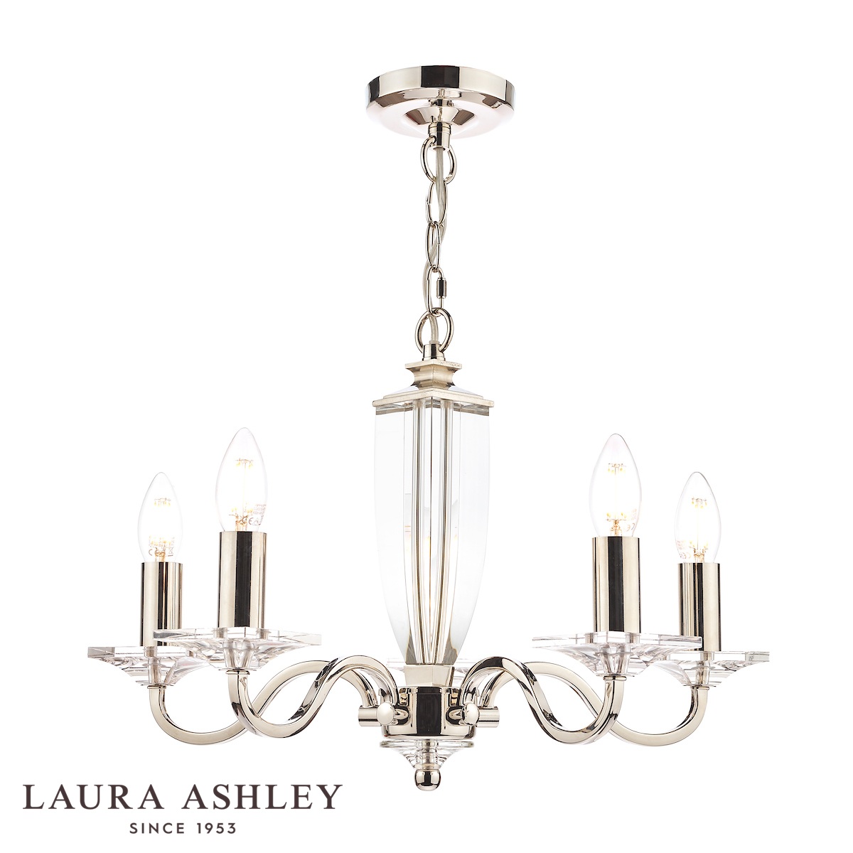 Carson 5 Light Chandelier Polished Nickel With Crystal Glass