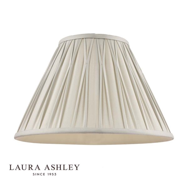 Laura Ashley Fenn 16"/40cm silver silk lamp shade, on white background with logo.