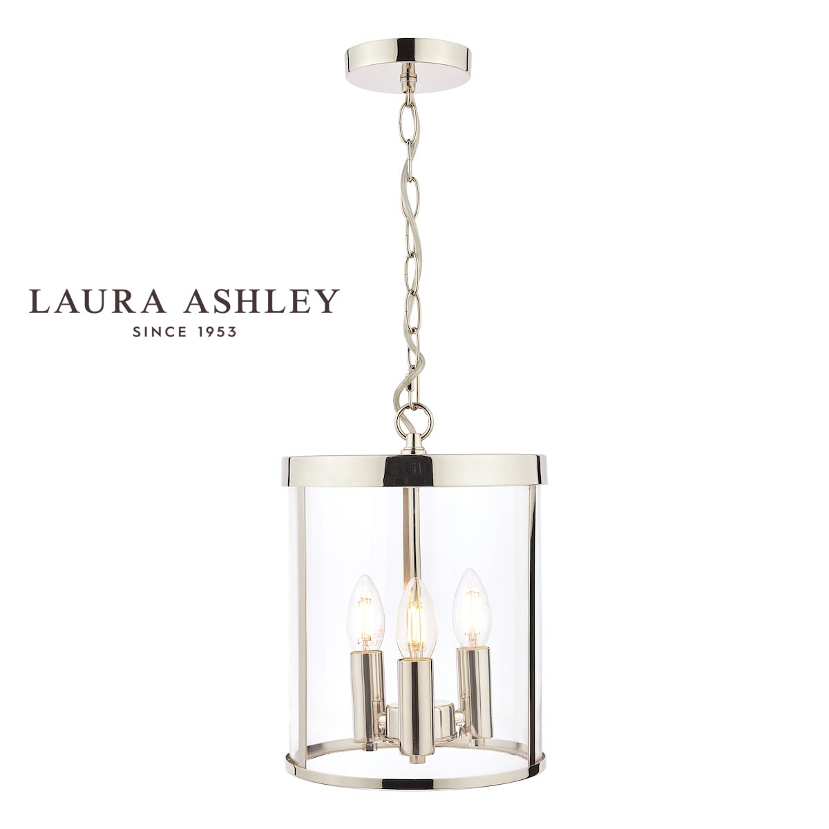 Laura Ashley Selbourne 3 Light Hall Lantern Polished Nickel