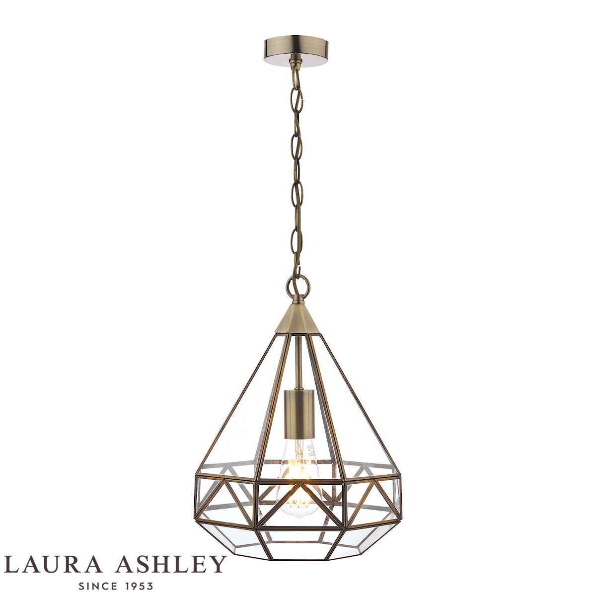 Zaria Pendant Lantern In Antique Brass With Clear Glass