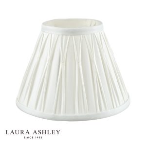 Laura Ashley Fenn 8" white silk lamp shade, shown unlit on white background.