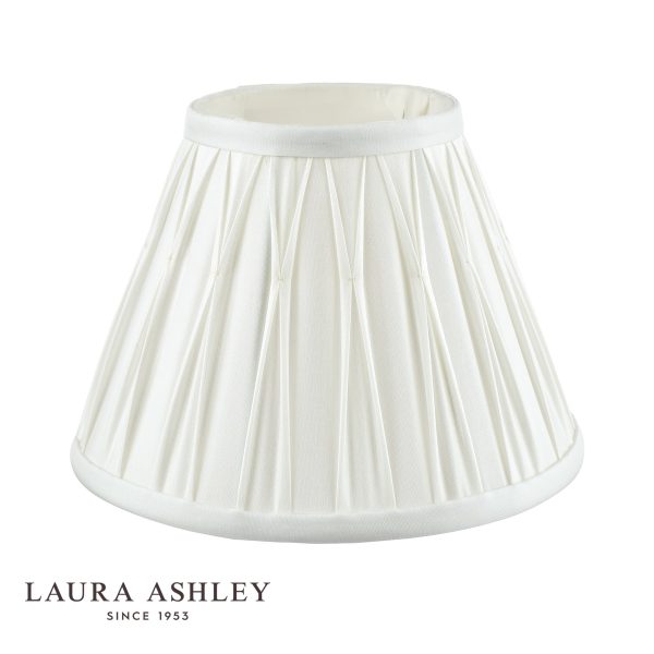 Laura Ashley Fenn 8" white silk lamp shade, shown unlit on white background.