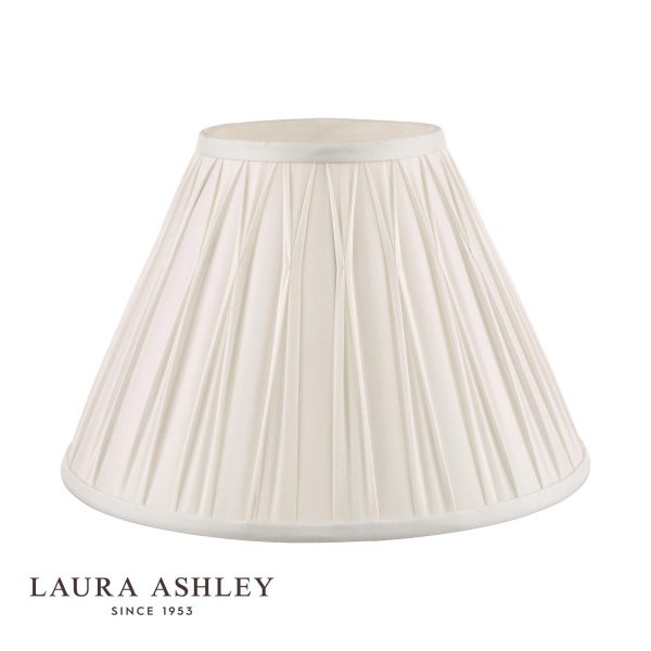 Laura Ashley Fenn 14" white silk lamp shade, shown unlit on white background.