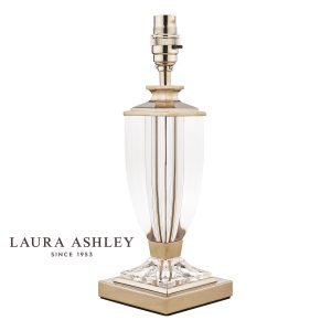 Carson small crystal table lamp base only with polished nickel metalwork, without shade on white background.