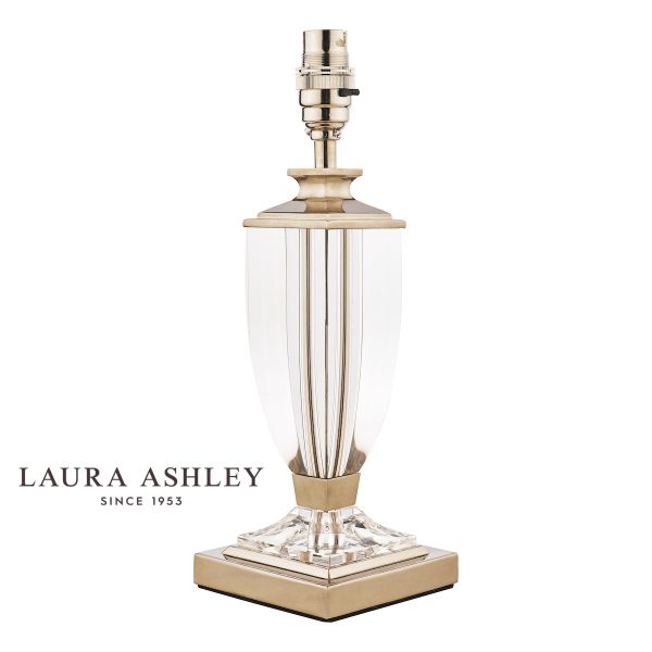Carson small crystal table lamp base only with polished nickel metalwork, without shade on white background.