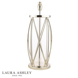 Beckworth large glass table lamp base only in polished nickel by Laura Ashley, shown as supplied on white background.
