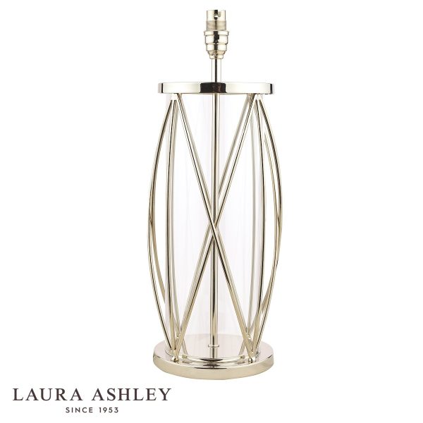 Beckworth large glass table lamp base only in polished nickel by Laura Ashley, shown as supplied on white background.