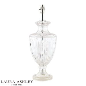 Laura Ashley Meredith large cut crystal table lamp, shown without shade on white background.