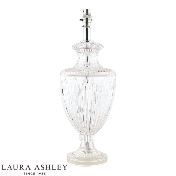 Laura Ashley Meredith large cut crystal table lamp, shown without shade on white background.