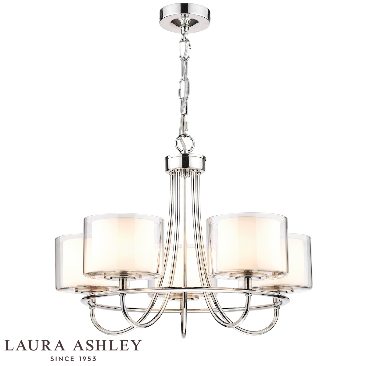 Southwell 5 Light Chandelier Polished Nickel & Glass Shades